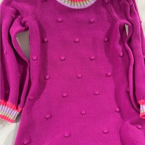 Hot Pink Knit Sweater dress with Pom Pom Details